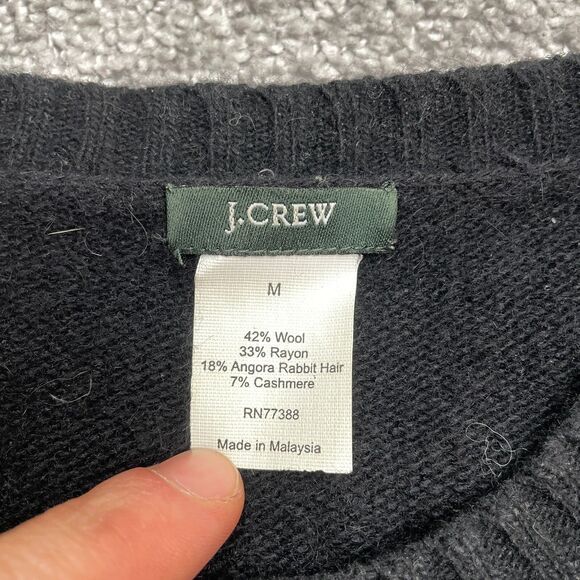 J. Crew Sweater Womens Medium Black Crew Neck Button Wool Rabbit Hair Cashmere - Picture 3 of 13
